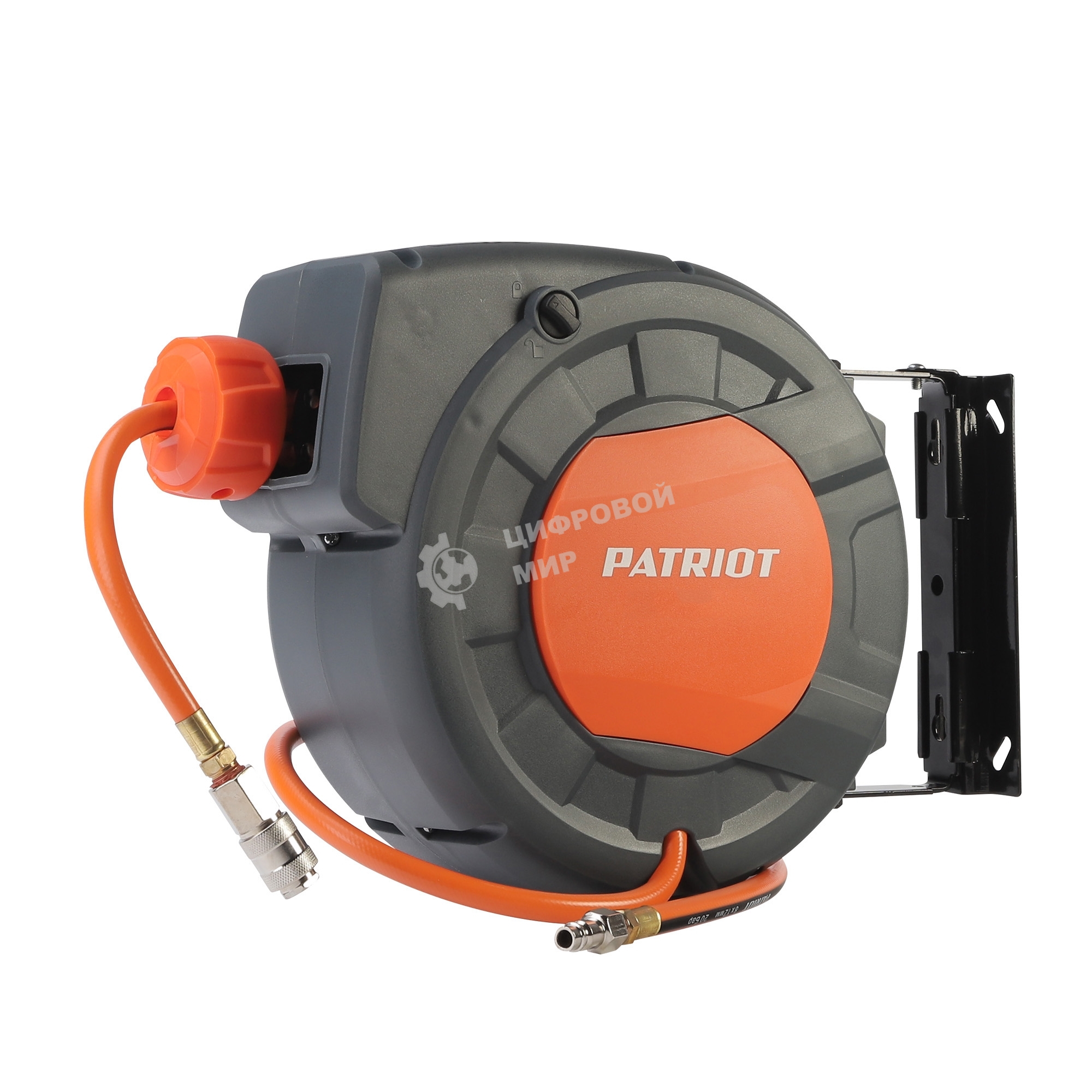 Шланг Patriot 520002430 пневматический армированный на автоматической катушке PHC 10/12 (прямой, ПВС армированный, длина 10 м, диаметр 10х12, раб/макс давление 10/20 бар, мин/макс температура -5/45С, быстросъем рапид, резьба 1/4)