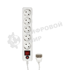 Сетевой фильтр Гарнизон для ИБП, 5 р, 10А, 1.8 м, ур.защиты 4, белый, пакет