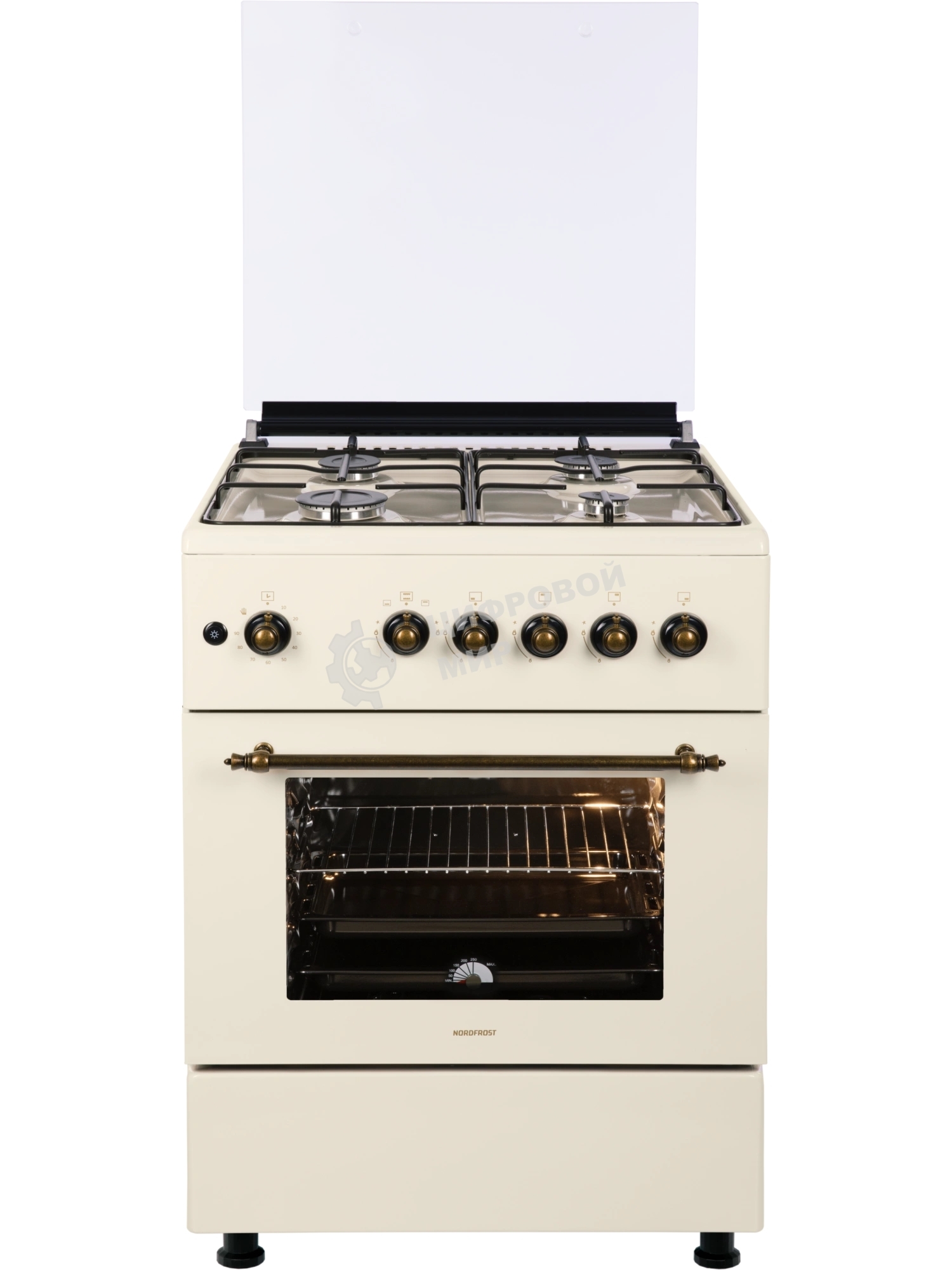 Плита газовая Nordfrost GG 6061 Y бежевый, конфорок 4 шт, духовка 63 л, 60 см x 89 см x 60 см