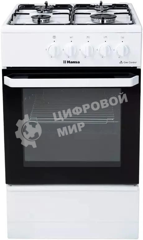 Плита газовая Hansa FCGW510029A белый, конфорок 4 газовых, духовка 53 л, 50 см x 85 см x 57 см