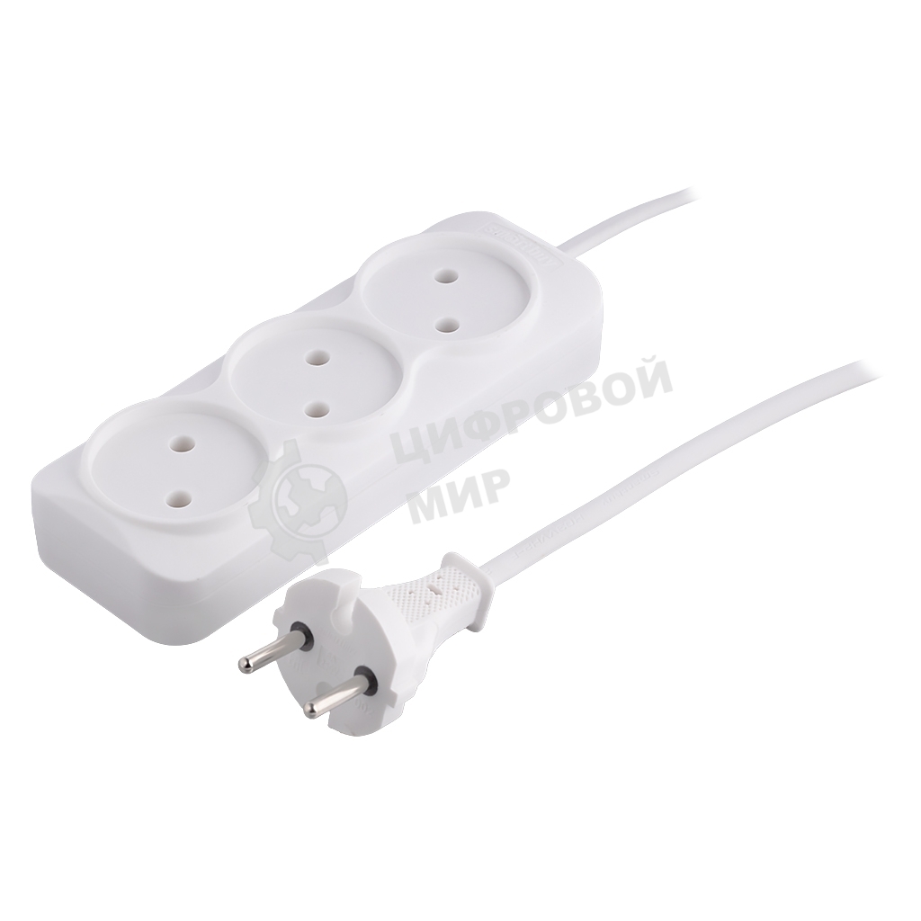 Удлинитель 3 гнезда 5 метров 6А/1,35 кВт без заземления ШВВП 2х0,75 (SBE-10-3-05-F)