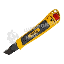 Нож Denzel 18 мм, сменное лезвие, SK4, корпус из цинкового сплава + TPR, торцевой зажим