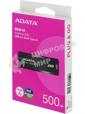 Внешний SSD ADATA SC610, 500Gb, USB Type-A, R/W 550/500 Mb/s черный