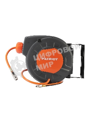 Шланг Patriot 520002430 пневматический армированный на автоматической катушке PHC 10/12 (прямой, ПВС армированный, длина 10 м, диаметр 10х12, раб/макс давление 10/20 бар, мин/макс температура -5/45С, быстросъем рапид, резьба 1/4)