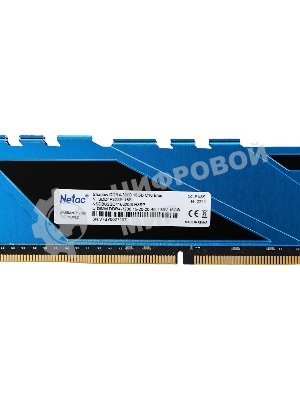 Оперативная память NETAC Shadow, DDR4, 16GB (1x16GB), 3200MHz, CL16, DIMM, с радиаторами, синий