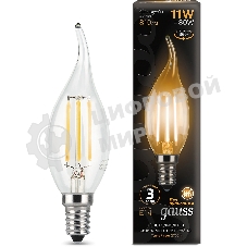 Лампа светодиодная филаментная Gauss Filament 11Вт цок.: E14 свеча 220B св. свеч. бел. теп. CF35 (упак.: 10 шт)