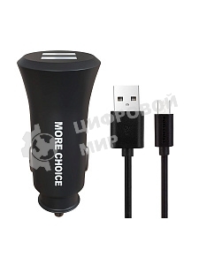 Автомобильная зарядка (от прикуривателя) MORE CHOICE (4627151192116) AC23m 2USB 2.4A для micro USB черный