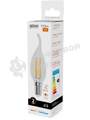 Лампа филам. Gauss Filament 8Вт цок.:E14 свеча св.свеч.бел.теп. (упак.:10шт) (42118)