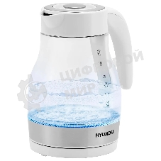 Чайник электрический Hyundai HYK-G3802 1.7 л, 2200 Вт, белый/серебристый (корпус: стекло)