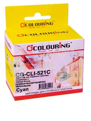 Картридж струйный Colouring CG-CLI-521C голубой с чипом водный (9 мл) для Canon IP3600/IP4600/MP540/MP550/MP620/MP630/MP980