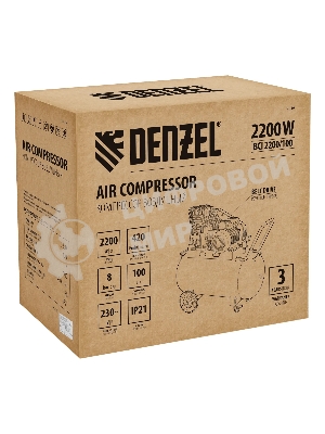 Компрессор воздушный Denzel рем. привод BCI 2200/100, 2,2 кВт, 100 л, 420 л/мин