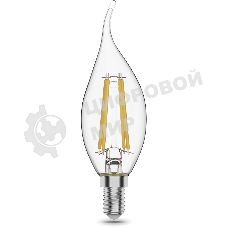 Лампа светодиодная филаментная Gauss Filament 11Вт цок.: E14 свеча 220B св. свеч. бел. теп. CF35 (упак.: 10 шт)
