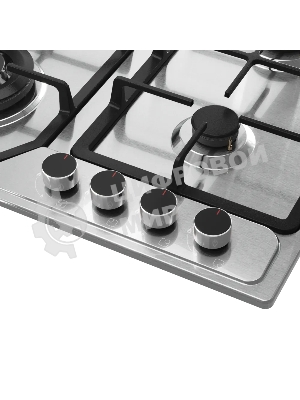 Варочная поверхность Kuppersberg, газ, High-Tech, 60 см, автоматический электроподжиг, газ-контроль, SABAF конфорки, чугунные решетки, WOK конфорка, цвет нержавеющая сталь, цвет фурнитуры черный
