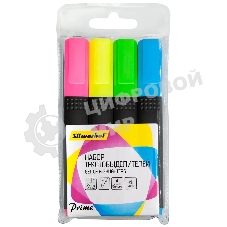 Набор текстовыделителей Silwerhof Prime+, скошенный пишущий наконечник, 1-4мм, 4 цвета, ассорти/голубой пакет с европодвесом (4шт.)