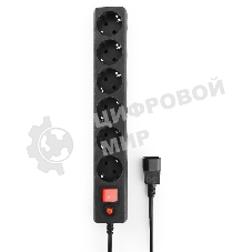 Сетевой фильтр Гарнизон для ИБП, 5 р, 10А, 1.8 м, ур.защиты 4, черный, пакет