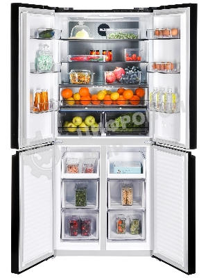 Холодильник Nordfrost RFQ 450 NFGb черное стекло многокамерный 270/135л морозилка сбоку, No Frost, Side by Side