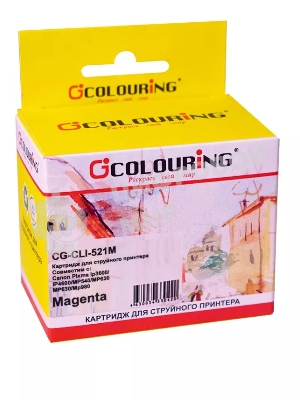Картридж струйный Colouring CG-CLI-521M пурпурный с чипом водный (9 мл) для Canon IP3600/IP4600/MP540/MP550/MP620/MP630/MP980