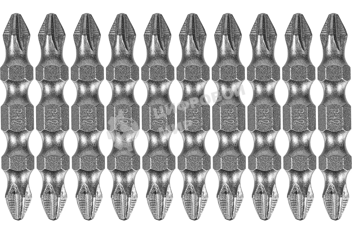 Набор бит Denzel двухстор., PH2-PH2х45 мм, сталь S2, 10 шт.