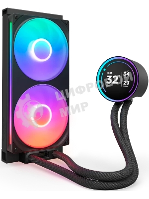 Система жидкостного охлаждения для ПК/Water Cooling System NZXT Kraken Elite 280 RGb (250W, 280мм, LED temp., Black/Fans: 2x140мм, 98.61CFM, 34.5dBA, 2000RPM/Pump height 65мм, 2800RPM, Rad thickness 27мм/S: 1851, 1700, 1200, 115X, AM5, AM4)