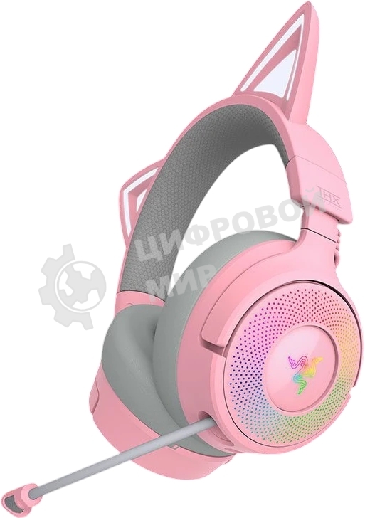 Гарнитура Razer Kraken Kitty V3 Pro Quartz розовый, беспроводная, bluetooth, до 70 ч, подсветка