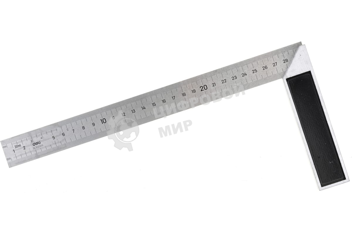 Угловая линейка стальная Deli DL302300 300мм нержавеющая сталь + алюминиевое основание