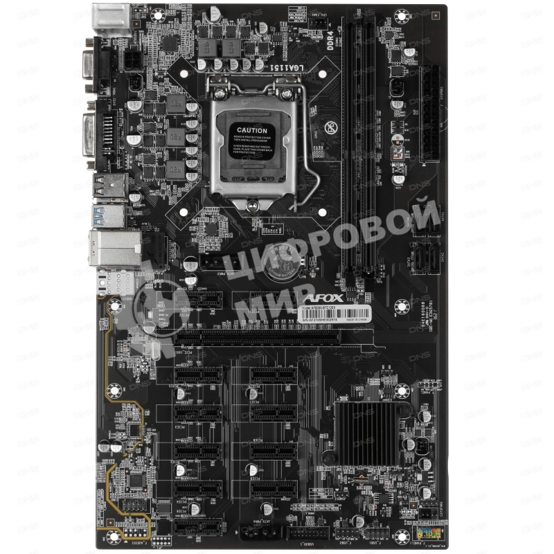 Материнская плата AFOX AFB250-BTC12EX, LGA 1151, Intel B250, 2xDDR4, 4xSATA, 1xPCIe 3.0 x16, 11xPCIe x1, 1xDVI-D, 1xVGA, 1x 100Mb LAN, 2xUSB-A 2.0, 2xUSB-A 3.2 Gen 1, ATX