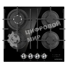 Варочная поверхность Kuppersberg FG 68 B газ, High-Tech, 60 см, автоматический электроподжиг, газ-контроль, форсунки под сжиженый газ, механическое/сенсорное управление, таймер, блокировка панели управления, подсветка панели управления, SABAF конфорки, чугунные решетки, цвет черный, цвет фурнитуры черно-серебристый