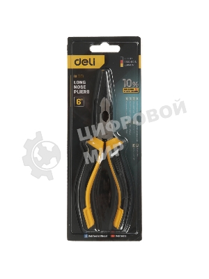 Удлиненные плоскогубцы Deli DL0101 160 мм, двухкомпонентная прорезиненная рукоять