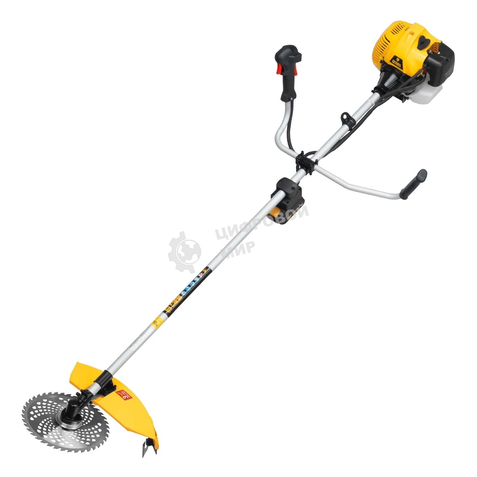 Триммер бензиновый Denzel DT-43E, 43 см3, неразъемная штанга, электростартер, состоит из 2 частей