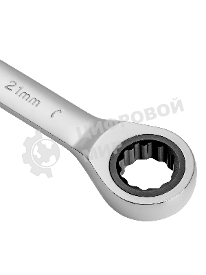 Ключ комбинированный Denzel, с трещеткой, 21 мм