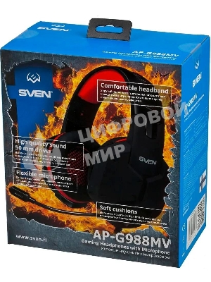 Игровые стереонаушники с микрофоном SVEN AP-G988MV, черный-красный Игровые стереонаушники с микрофоном SVEN AP-G988MV, черный-красный