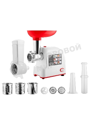 Мясорубка электрическая Brayer BR1603 белый, 1500 Вт, 2.0 кг/мин, реверс, защита от перегрузки, насадки - 7