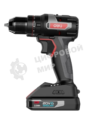 Дрель-шуруповерт Deli DE-CZ20-1D2, 20 В, 2 Ач, 70 Нм, бесщеточный, ударный