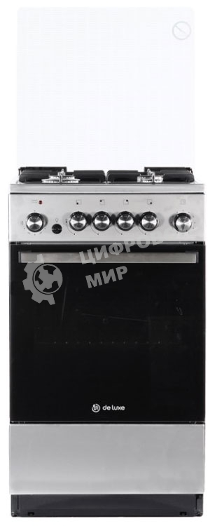 Плита комбинированная De Luxe 5040.41ГЭ (КР) ЧР-010 нержавеющая сталь, конфорок 4 шт, духовка 46 л, 50 см x 85 см x 50 см