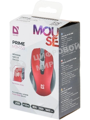 Мышь беспроводная Defender Prime MB-053 красный, 1600 dpi, радиоканал, USB, кнопки - 6