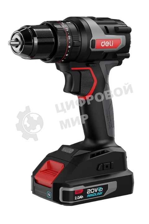 Дрель-шуруповерт Deli DE-CZ20-1D2, 20 В, 2 Ач, 70 Нм, бесщеточный, ударный