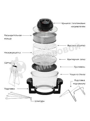 Аэрогриль RAGEX R201-000 черный, 1400 Вт, 12 л, механическое управление, 5 программ