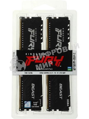 Оперативная память Kingston Fury Beast Black, DDR4, 16GB (2x8GB), 3200 MHz, CL16, с радиатором, чёрный