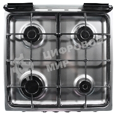 Плита комбинированная De Luxe 5040.41ГЭ (КР) ЧР-010 нержавеющая сталь, конфорок 4 шт, духовка 46 л, 50 см x 85 см x 50 см