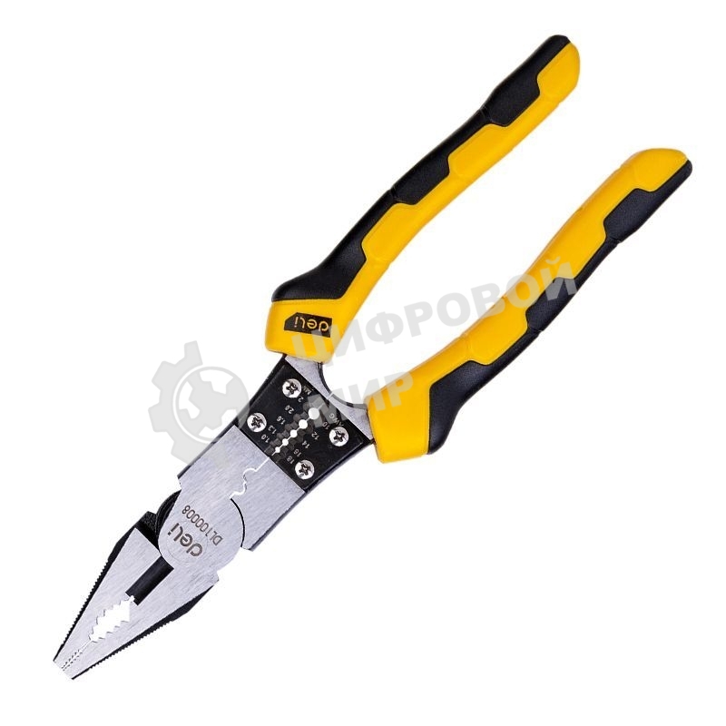 Комбинированные плоскогубцы многофункциональные Deli DL100008 215мм, (скручивание/зажим/резка/зачистка/обжим), сталь Cr-V, двухкомпонентная рукоять