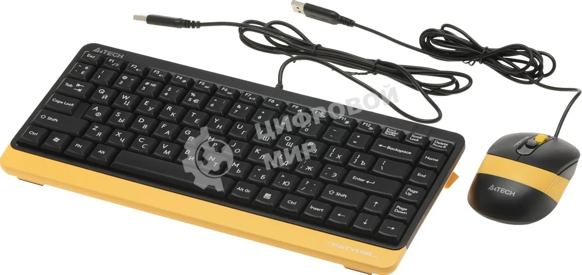 Комплект клавиатура+мышь A4Tech FStyler F1110 проводной, USB, 2000 DPI, чёрный/жёлтый