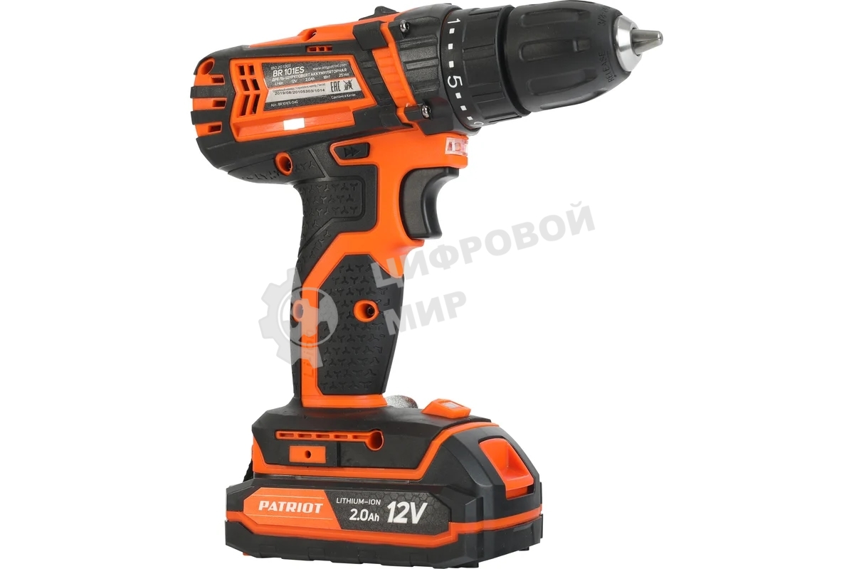 Дрель-шуруповерт Patriot BR 101ES, 12 В, 2 Ач, 25 Нм, щеточный