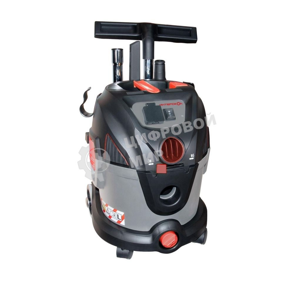 Строительный пылесос ИНТЕРСКОЛ PU-20/1400P серый, 230/1400 Вт, уборка сухая/сбор воды/выдув, пылесборник мешок/контейнер, 20 л