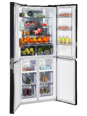 Холодильник Nordfrost RFQ 450 NFGb черное стекло многокамерный 270/135л морозилка сбоку, No Frost, Side by Side