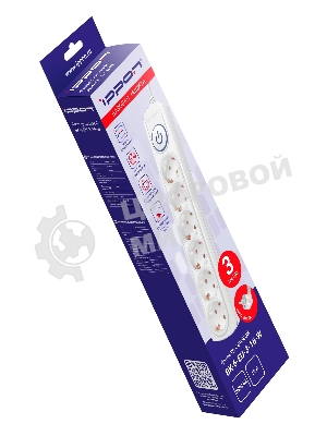 Сетевой фильтр Ippon BK-6-EU-3-16-W 3 м, 6 розеток, белый, коробка