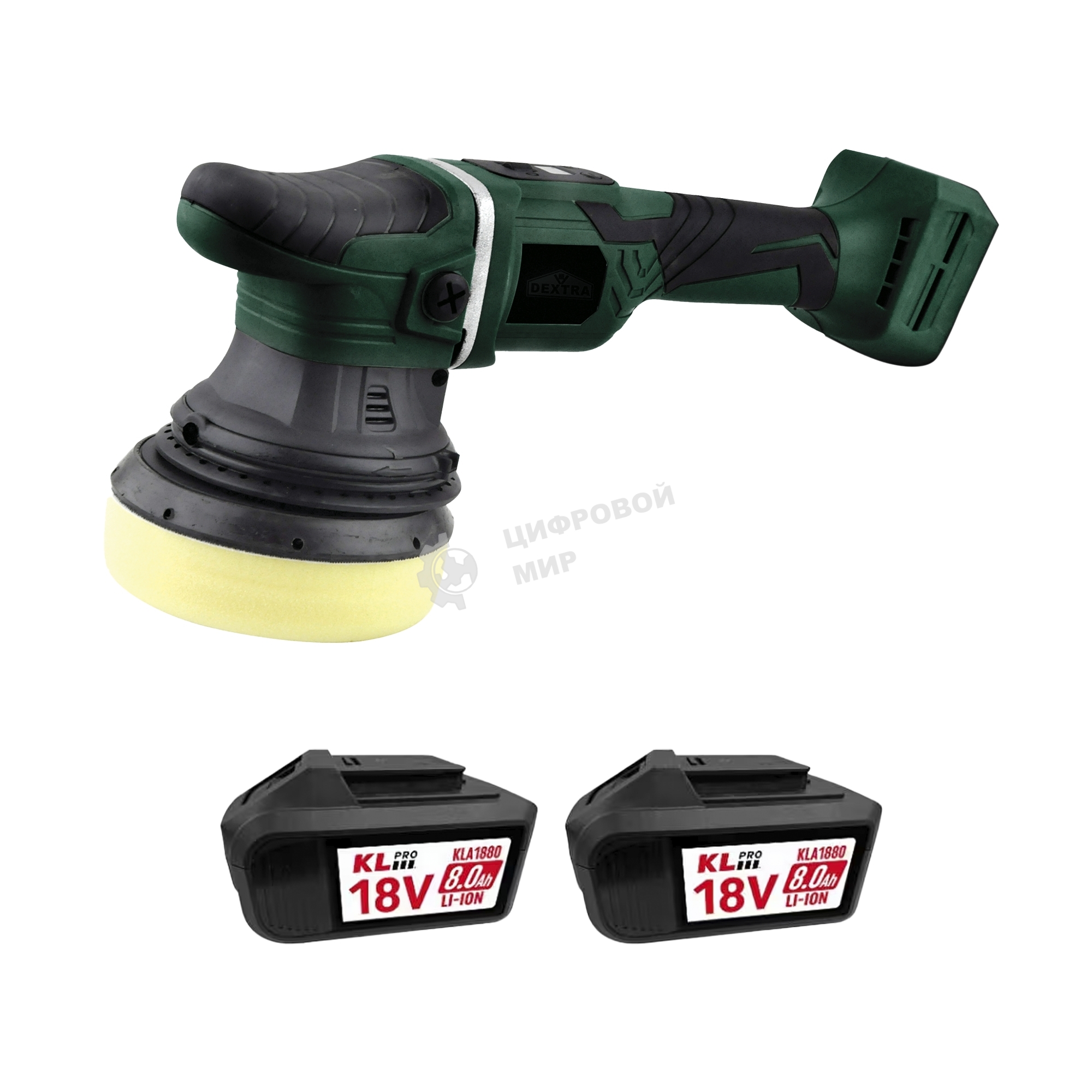 Профессиональная бесщеточная полировальная машина аккумуляторная KLPRO KLPS18B-80 (18В, Li-ion-2шт, 8.0А·ч, 125мм, М14, 2000-4800 об/мин З/У,сумка)