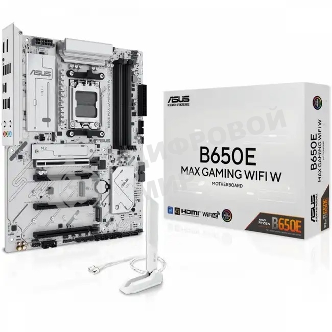 Материнская плата ASUS B650E MAX GAMING WIFI W, AM5, AMD B650, 4xDDR5, 4xSATA, 3xM.2, 1xPCIe 5.0 x16, 1xPCIe 4.0 x4, 2xPCIe 3.0 x1, 1xDP, 1xHDMI, 1x2.5Gb LAN, Wi-Fi 6E, Bluetooth 5.3, 1xUSB-C 10Gbps, 3xUSB-A 10Gbps, 2xUSB-A 5Gbps, 2xUSB-A 2.0, 3x3.5 мм, 7.1, ATX