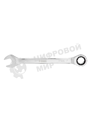 Ключ комбинированный Denzel, с трещеткой, 17 мм