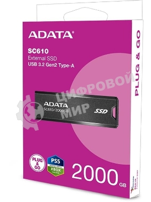 Внешний SSD ADATA SC610, 2TB, USB 3.2 Gen 2 Type-A, R/W 550/500, черный