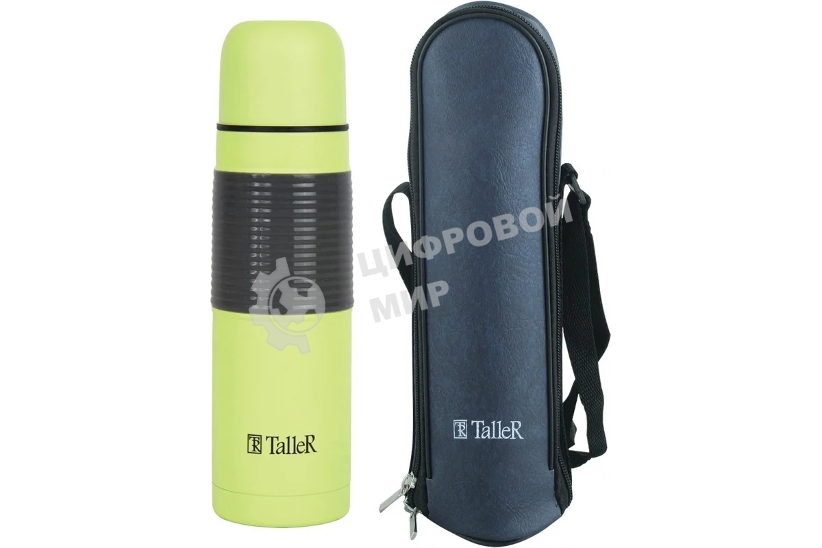 Термос TalleR TR-22403 стальной 0,5 л Lester/Лестер, зеленое матовое покрытие. Кнопочный переключ.